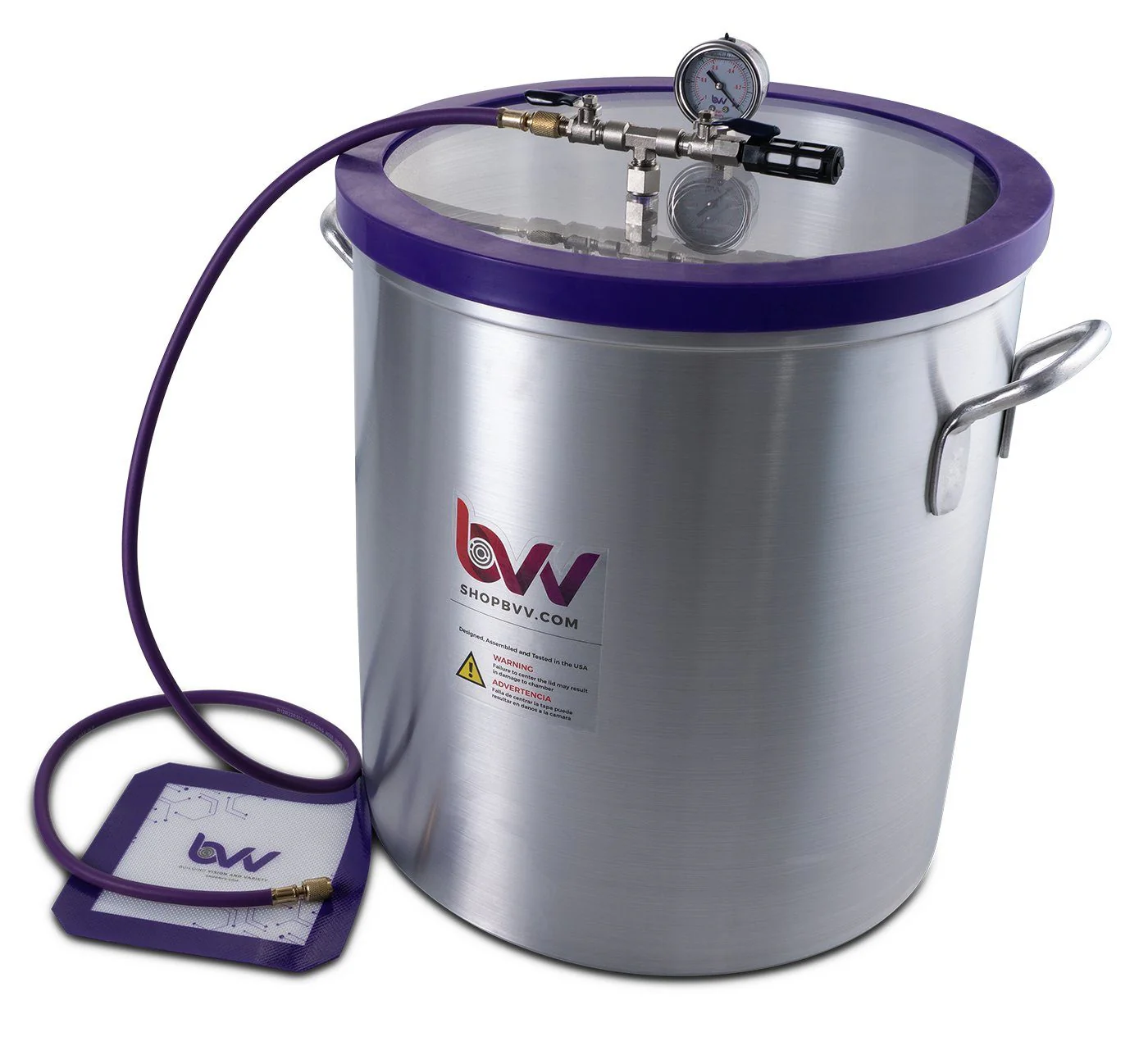 What are the dimensions of the 15 gal. chamber, how much vacuum can it handle, and what is the lid made of?